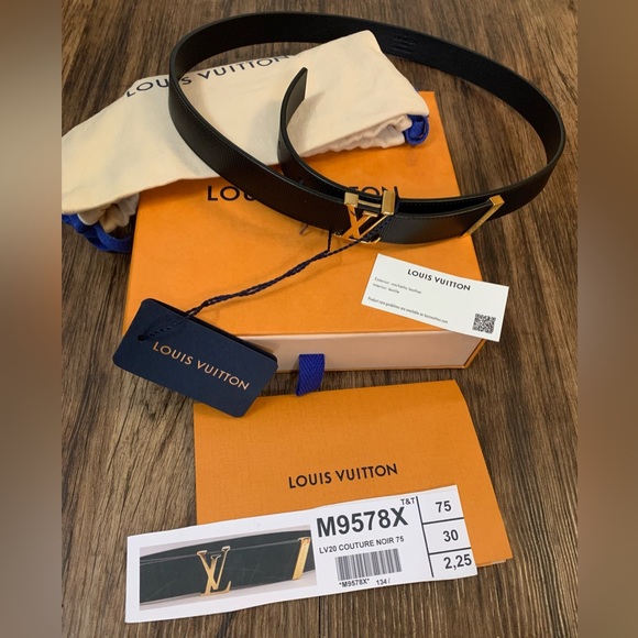 NEW Louis Vuitton elegant black evening belt LV INITIALES 20MM couture NOIR 75. - Picture 4 of 8